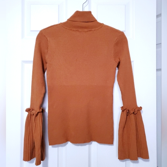 Chicwish knit turtleneck flare bell ruffle sleeves burnt orange ribbed S small - Picture 8 of 11